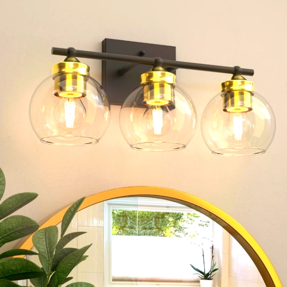 3 Light Black and Gold Bathroom Light Fixtures